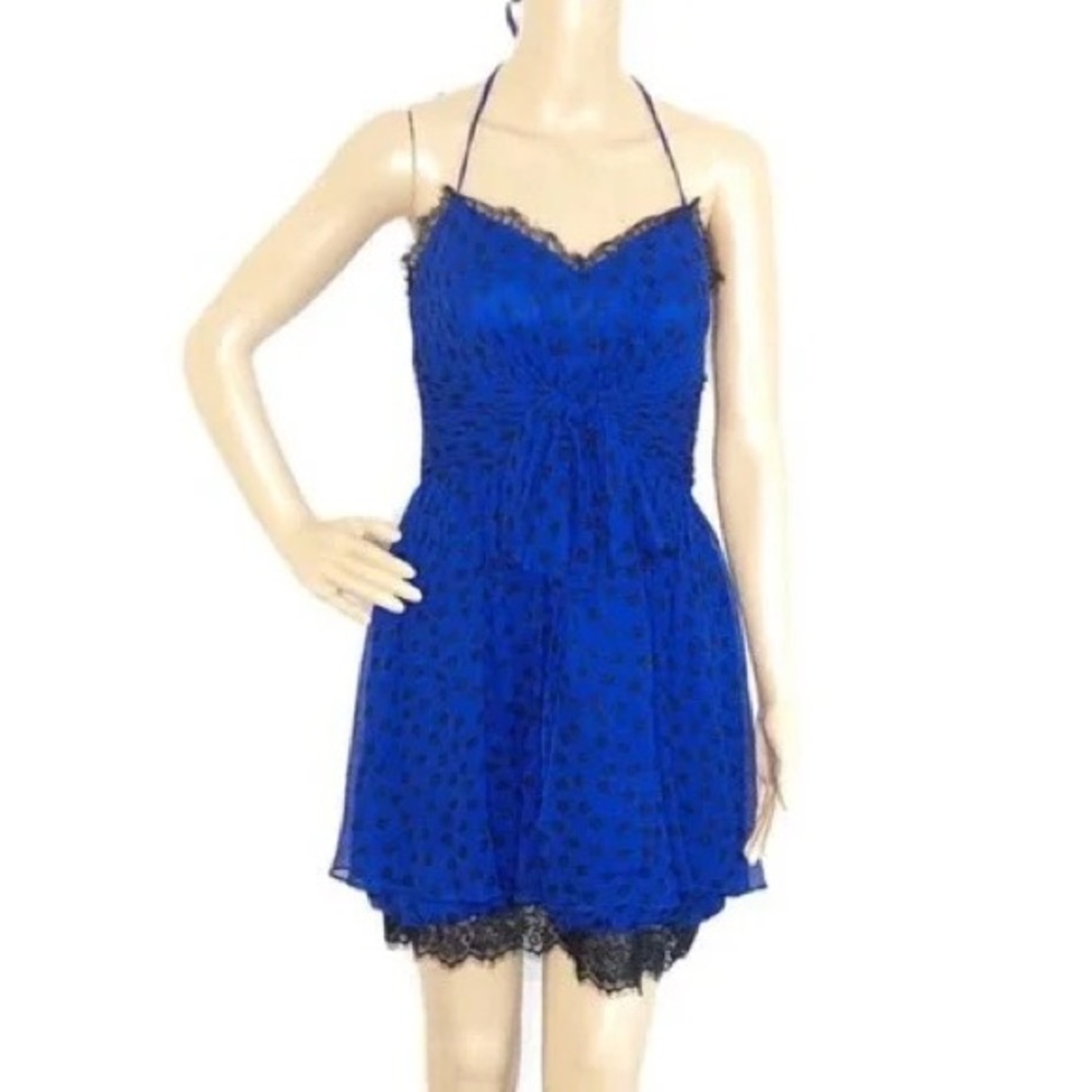 Jill Stuart Blue Polka Dot Halter Dress Size 0